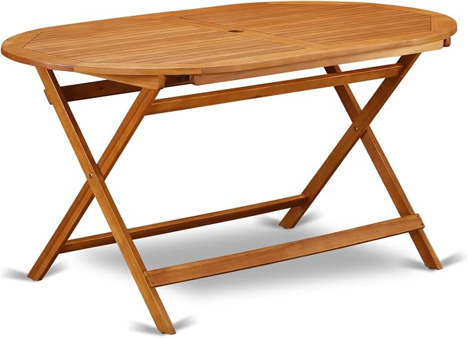 East West Furniture DIFM7CWNA 7 Piece Patio Dining Set Includes an Oval Outdoor Acacia Wood Table and 6 Folding Side Chairs, 36x60 Inch, Natural Oil