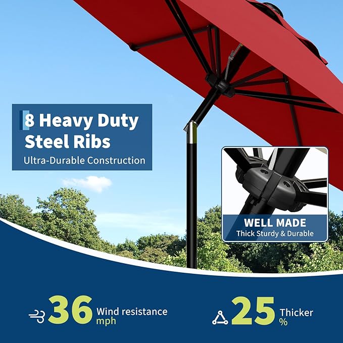 Garvee 10FT Patio Umbrella - Outdoor Table Umbrella with Smooth Crank Lift, Push Button Tilt and 8 Sturdy Ribs - Market Umbrella UV Protection Waterproof for Pool, Deck, Yard, Garden