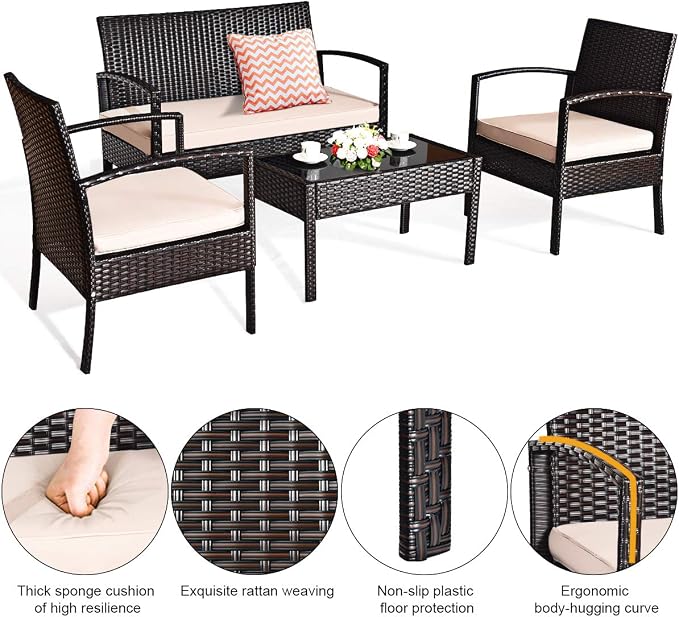 DORTALA 8 Piece Wicker Patio Furniture Set, Outdoor PE Rattan Conversation Set with Loveseat, Chairs & Coffee Table for Backyard Porch Garden Poolside Balcony