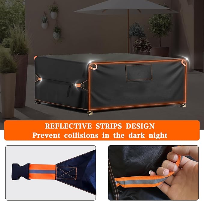 Patio Furniture Cover Outdoor, Rectangular Waterproof 600D Furniture Covers, Tear-Resistant Patio Table and Chair Set Cover with Reflective Strips 90" L×64" W×28" H