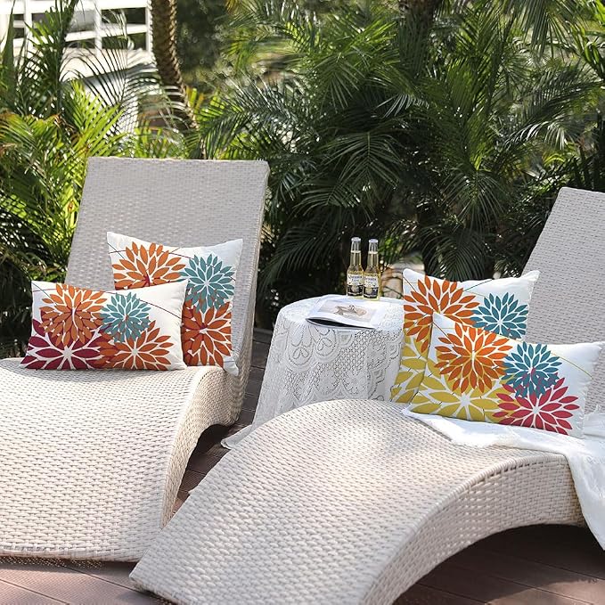 DFXSZ Pack of 2 Outdoor Waterproof Throw Pillow Covers 12x20 Burnt Orange | Polyester Spring Summer Fall Floral Decorative Cushion Cases(NO INSERT),For Couch Patio Funiture Garden Home Decor