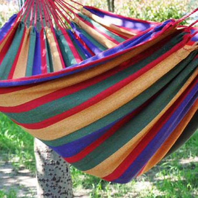 Double Thickened Canvas Swing Hammock with Two Binding Ropes and Carry Bag Lightweight Outdoor Camping Sleeping Bed for Two Red Fashion Canvas Hammock for Travel and Backyard