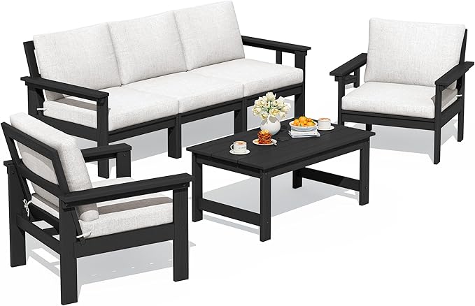 SERWALL HDPE Outdoor Patio Furniture Set with Coffee Table