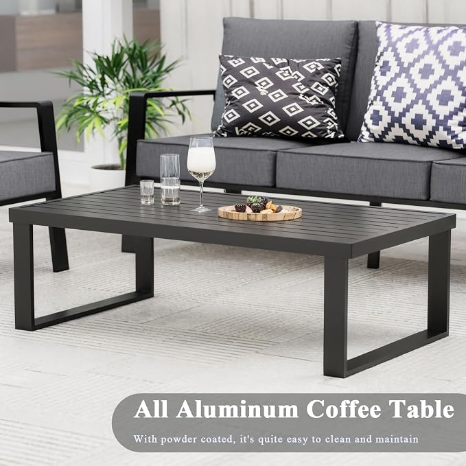 Aluminum Outdoor Patio Furniture Set, 5 Piece Sectional Coversation Sets with Coffee Table, Modern Outdoor Sofa Couch with Thick Cushions for Porch, Balcony, Garden, Dark Gray