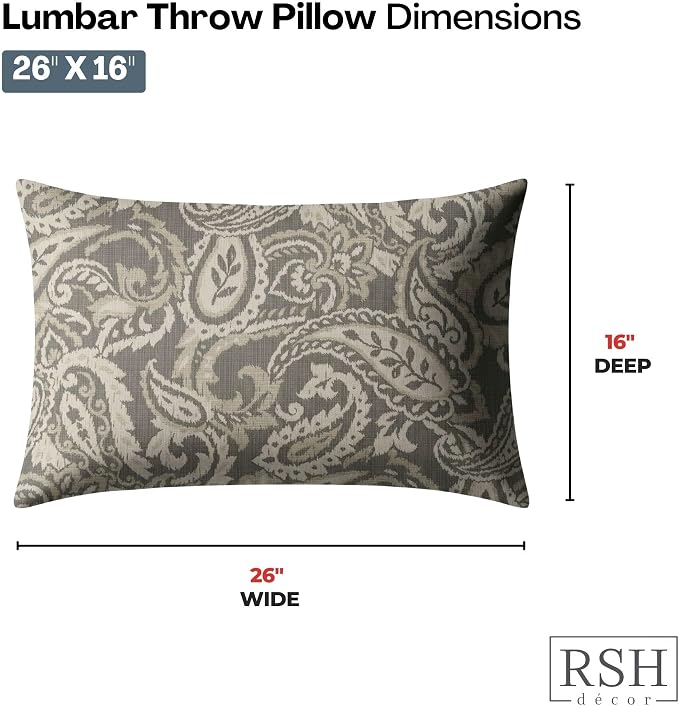 RSH DECOR: Jumbo Lumbar Throw Pillows Set of 4 | 26" x 16" | Indoor Outdoor for Patio Furniture | Water & Fade-Resistant | Includes Down-Alternative Inserts | Made in USA (Ayideal Fossil)