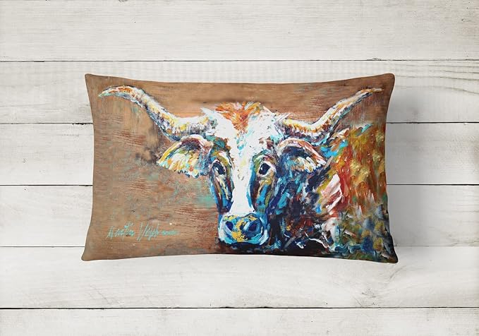 Caroline's Treasures MW1165PW1216 On The Loose Brown Cow Canvas Fabric Decorative Pillow Machine Washable, Indoor Outdoor Decorative Pillow for Couch, Bed or Patio, 12HX16W