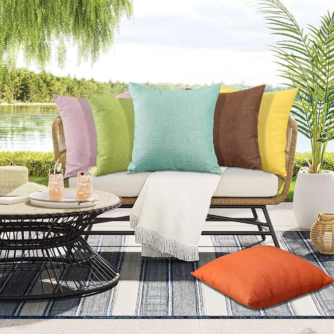 OTOSTAR Set of 4 Outdoor Waterproof Throw Pillow Covers Garden Decorative Pillow Cases Outdoor Pillow Covers Patio Square Cushion Case Pillows for Couch Tent Sofa Balcony Home Decor 18x18 Inch (Beige)