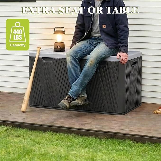 BPS 85 Gallon Resin Deck Box, Outdoor Storage Box Waterproof & Weather-Resistant Lockable, Large Patio Storage Container for Cushions, Garden Tools