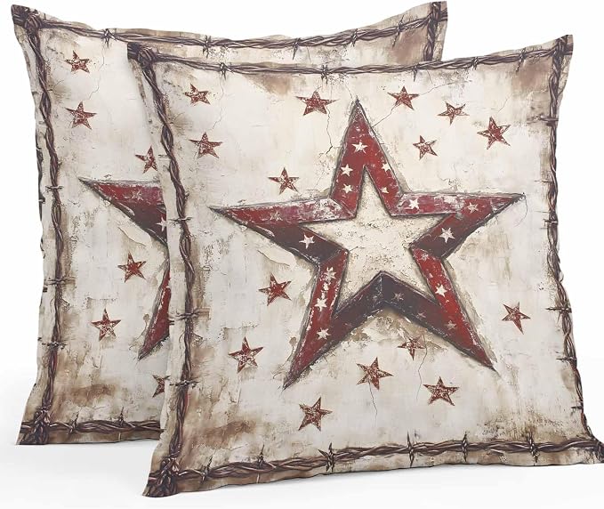 Texas Star Western Outdoor Pillow Covers 16x16 Inch Throw Pillow Covers Set of 2 Waterproof Decorative Pillow Cases Country Stars Vintage Cushion Covers for Patio Furniture Garden Couch Sofa