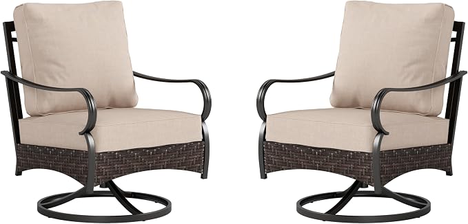PHI VILLA Swivel Patio Sofa Chairs - 2 PCS Outdoor Swivel Rocker Armchairs, Patio Seating with High Back Deep Seat for Porch Deck Balcony