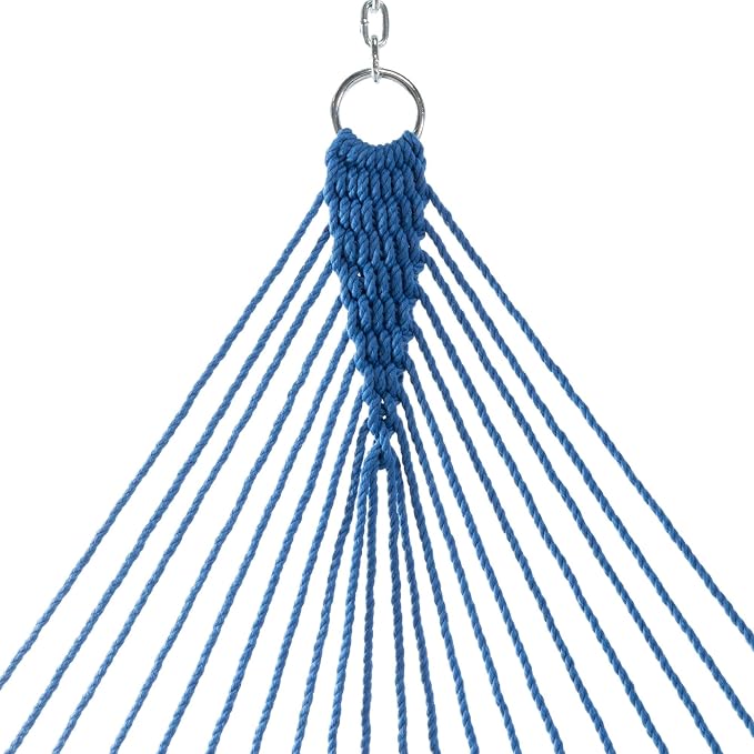 Original Pawleys Island Single Coastal Blue DuraCord Rope Hammock – 12 ft. x 50 in., 1-Person, 450 lb Capacity, Oak Spreader Bar, Zinc-Plated Hardware, Handcrafted in the USA