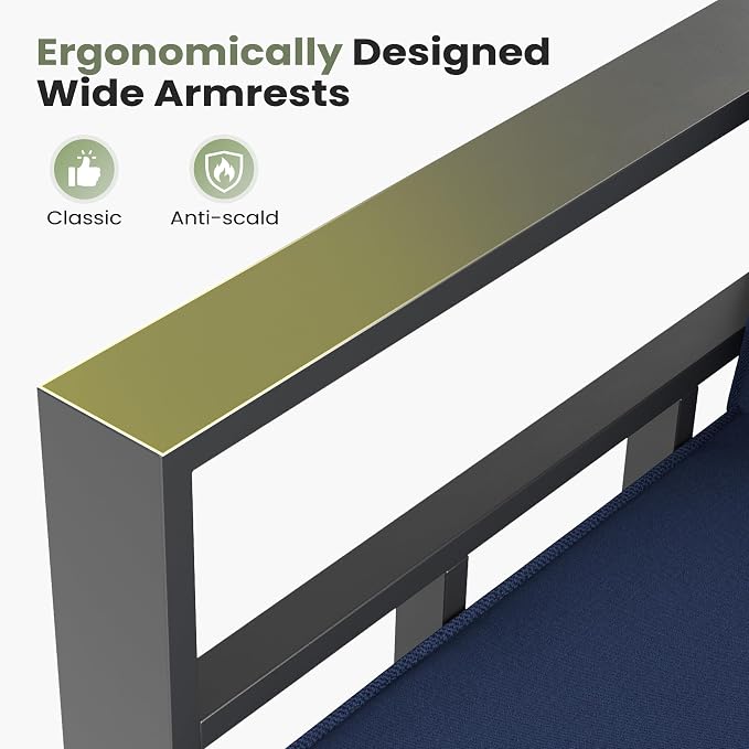 5 Piece Aluminum Patio Furniture Set, Thick Cushions, Aluminum Outdoor Sectional Conversation Set with Coffee Table for Porch, Backyard, Deck(Grey/Navy Blue)