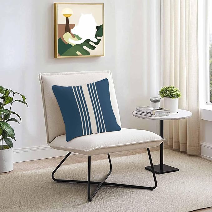 Vandarllin Outdoor Throw Pillows Covers 18x18 inch Set of 2 Waterproof Navy Blue Vertical Stripes Decorative Zippered Cushion Covers for Patio Furniture, Classic Striped Linen Lumbar Pillowcases
