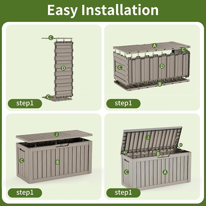 85 Gallon Outdoor Storage Box Waterproof, Large Deck Box Durable Resin Storage Bin with Lid for Patio Furniture Cushions Garden Tools (Gray, 85 Gallon)