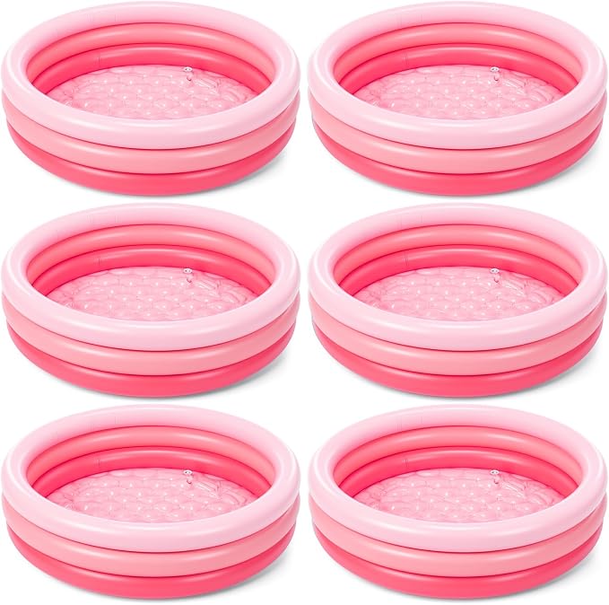 VioraWhite 6 Pack Inflatable Kiddie Pool for Toddlers 34"x10" Pink Blow up Kids Swimming Pool Small 3 Rings Round Baby Pools for Indoor Outdoor Water Game Play Center