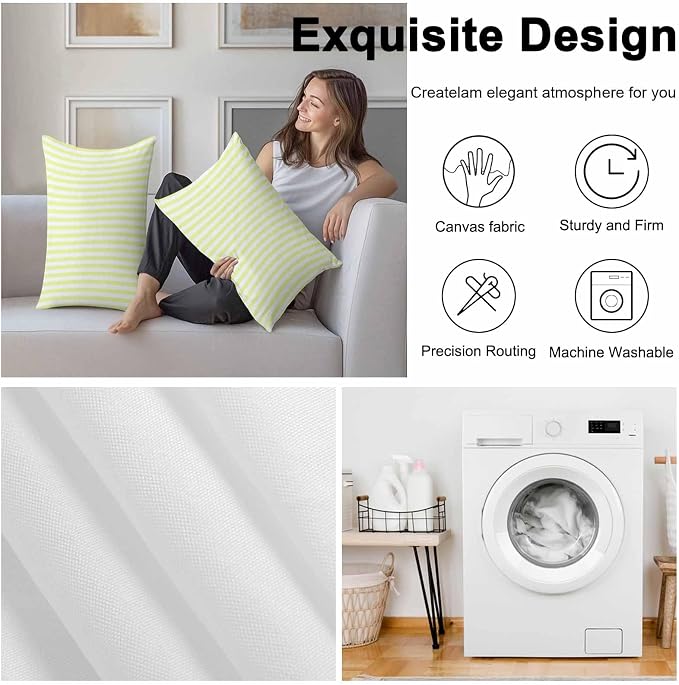 Lumbar Pillow Covers 20x12 Inch Set of 2, Yellow White Stripe Waterproof Outdoor Cushion Covers, Modern Minimalist Geometric Striped Decorative Pillowcases for Couch, Sofa, Bed, Garden, Patio