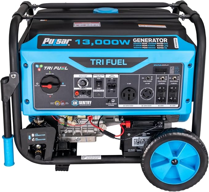 Pulsar 13,000-Watt Tri Fuel Gasoline, Propane, Natural Gas, Portable Generator with Remote Start