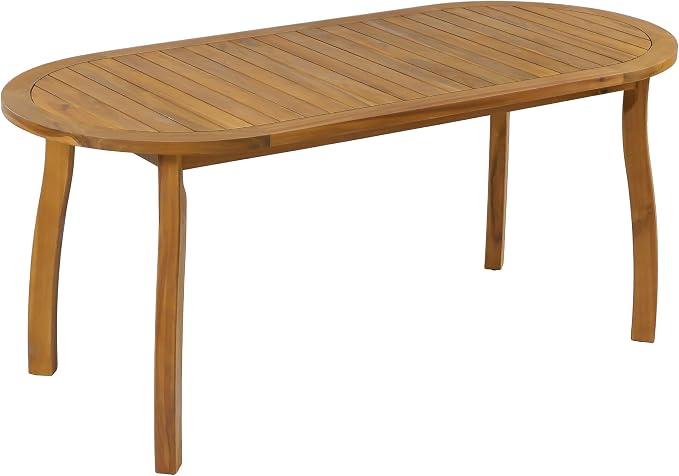 Christopher Knight Home 7 Piece Outdoor Dining Set with 70 Inch Oval Acacia Wood Patio Table and 6 Wicker Woven Dining Chairs with Cushions, Teak Finish Outdoor Table and Chairs for Patio Deck Garden