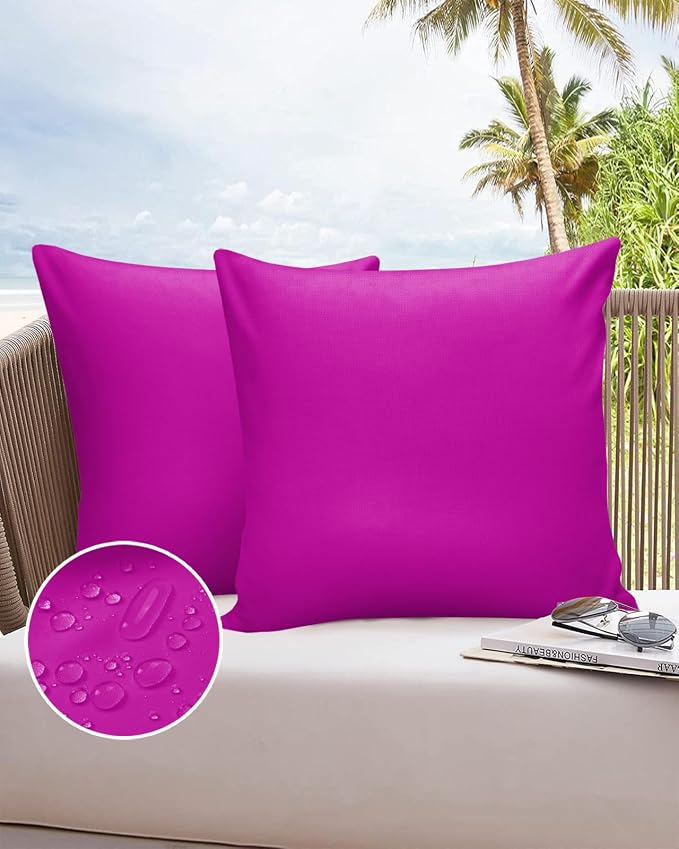 Outdoor Waterproof Throw Pillow Covers Set of 2 Rosy Red Pillowcases 18x18 Inches Solid Pink Color Patio Decorative Pillows Cushion Case Patio Pillows for Couch Bed Chair Garden