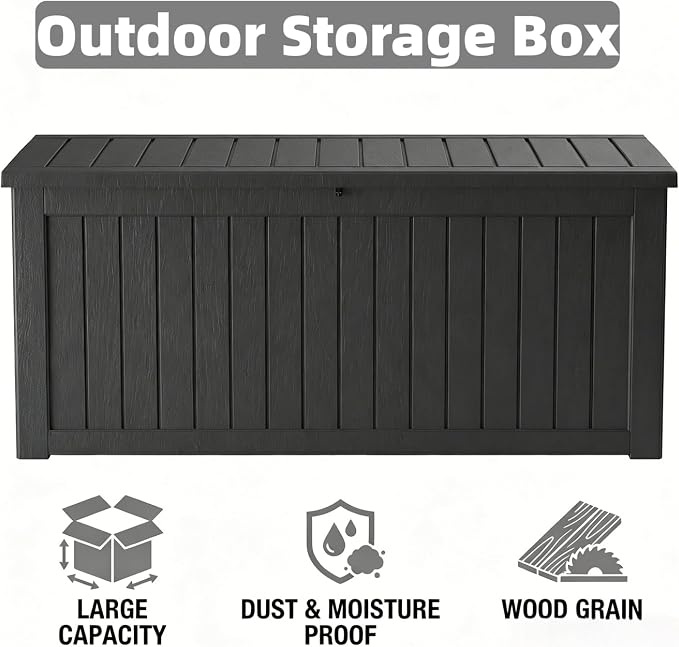 Outdoor Storage Deck Box, Large Patio Container for Garden Tools, Cushions and Yard Accessorie.Lockable Waterproof Resin Weatherproof Storage Container (Black, 280 Gallon)