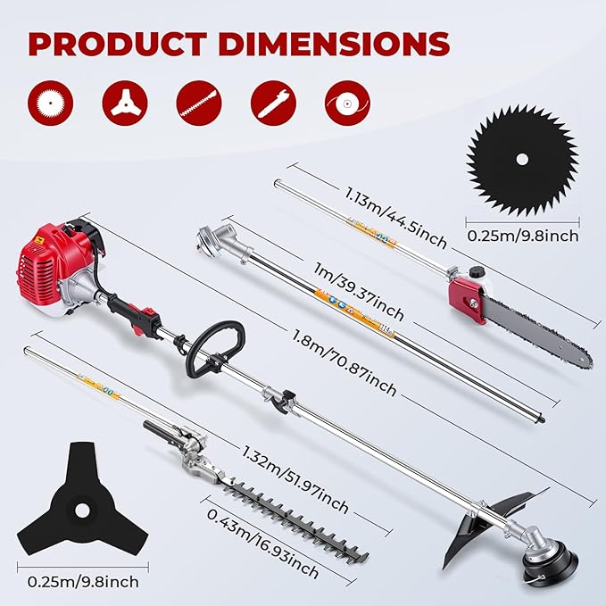 6-in-1 Gas Weed Eater, 58CC 2-Cycle Weed Wacker String Trimmer Lawn Mover Include Brush Cutter Pole Saw Hedge Trimmer Brush Cutter for Yard, Garden