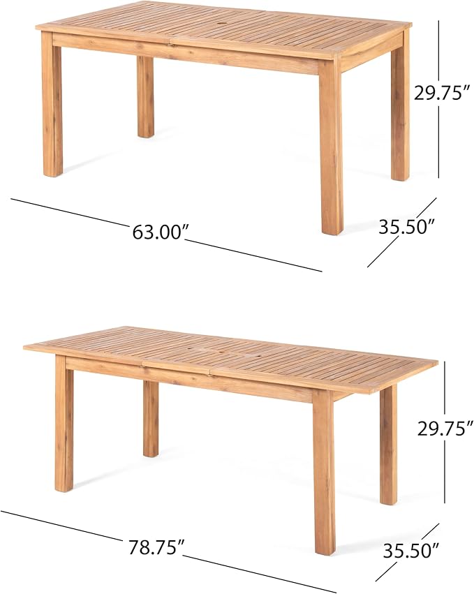Christopher Knight Home 7-Piece Outdoor Dining Set, Expandable 63"-79" Acacia Wood Patio Table, Natural Finish with 6 Armchairs, Beige Cushions & Rope Woven Back, Backyard Garden Deck