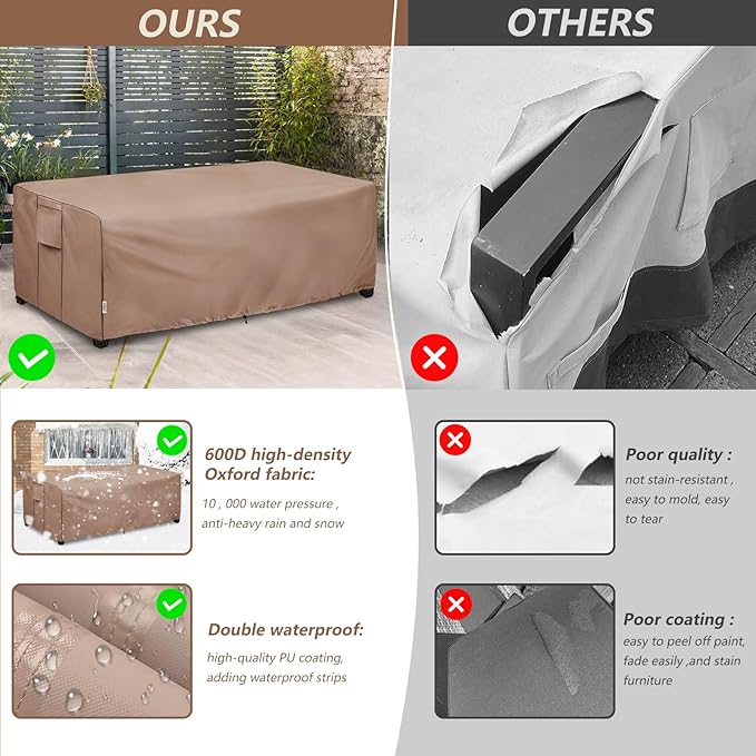 Outdoor Coffee Table Cover,600D Waterproof Patio Rectangular Side Table Covers,48" W x 28" D x 16" H,Outdoor Table Covers Waterproof Rectangle(Brown)