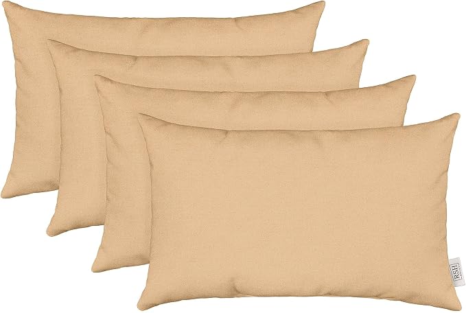 RSH DECOR Sunbrella 26" x 16" Lumbar Throw Pillows Set of 4 | Water and Fade-Resistant Performance Fabric | Outdoor Pillow Covers with Down-Alternative Inserts | Made in USA (Cast Sand Tan)