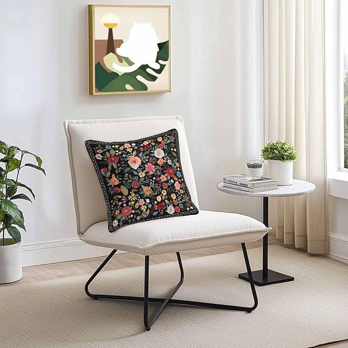 Vandarllin Outdoor Throw Pillows Covers 24x24 inch Set of 2 Waterproof Black Floral Decorative Zippered Cushion Covers for Patio Furniture, Farmhouse Vintage Flower Lumbar Pillowcases