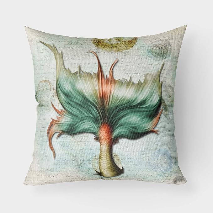 Caroline's Treasures SB3039PW1818 Beach Mermaid Tail Fabric Decorative Pillow Machine Washable, Indoor Outdoor Decorative Pillow for Couch, Bed or Patio, 18Hx18W