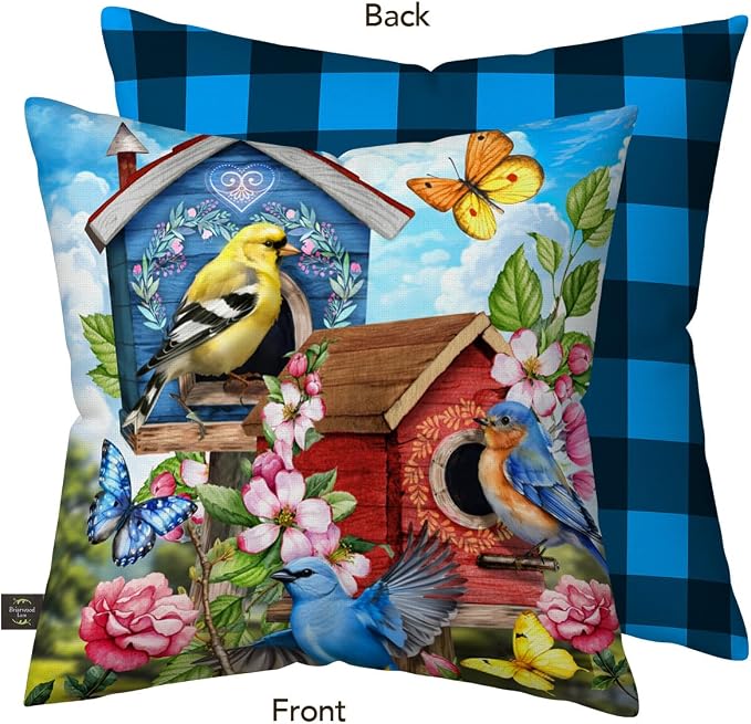 Briarwood Lane Spring Indoor/Outdoor Pillow 17x17 Floral Birdhouses for Spring Pillow