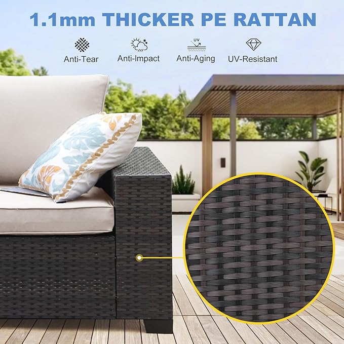 9 Pieces Outdoor Patio Furniture Set, Wicker Conversation Sets with Tea Table, Rattan Patio Sofa with Thick Cushions for Garden, Backyard Porch, Poolside,Beige