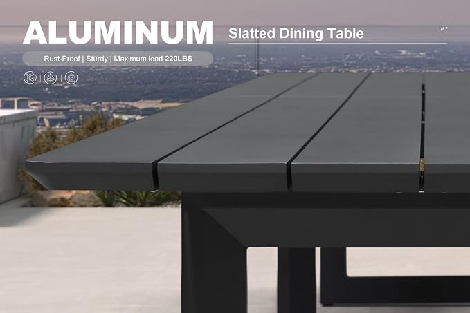 PURPLE LEAF Outdoor Dining Set for 6 Aluminum Luxury Patio Furniture Table and Chairs Set with Removable Thick Cushion Rectangular Patio Dining Sets for Small Backyard Garden Porch Deck, Grey