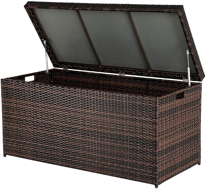 132Gallon Deck Storage Box, Deck Box Outdoor Storage Box Indoor Wicker Storage Bin Patio Storage Box for Patio Furniture Cushions Toys Garden Tools Pool Accessories (Brown)