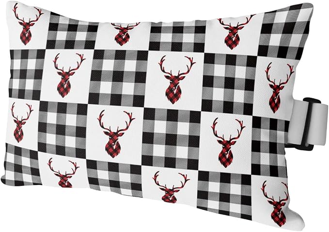 Outdoor Pillows Covers with Inserts Merry Christmas Winter Elk Black and White Plaid Waterproof Pillow with Adjustable Strap Throw Pillows for Patio Furniture Recliner Lounge Chair, 11x16 inch, 1PCS