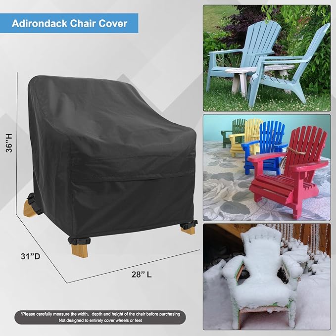 Adirondack Chair Covers 4 Pack - Waterproof Outdoor Chair Covers (28"L x 31"D x 36"H, Black) for Patio Furniture Non Fading