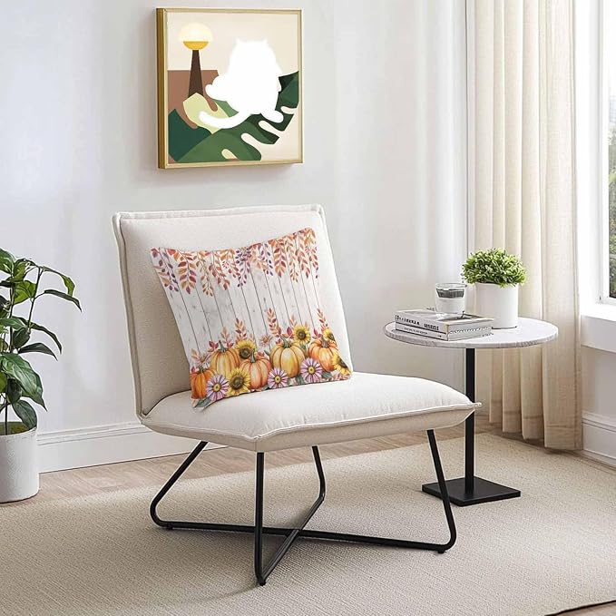 Orange Pumpkins Outdoor Waterproof Pillow Covers, Eucalyptus Leaves Sunflowers Wood Grain Decorative Square Throw Pillowcase Sofa Cushion Sham for Patio/Couch/Chair, 20"x20" 2 Pack