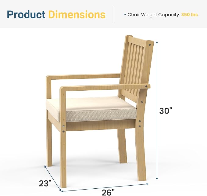 Wisteria Lane Acacia Patio Dining Chairs Set of 4, Outdoor Wood Chairs with Thick Cushions, Modern Patio Seating for Porch, Backyard, Garden, Indoor Use, Beige