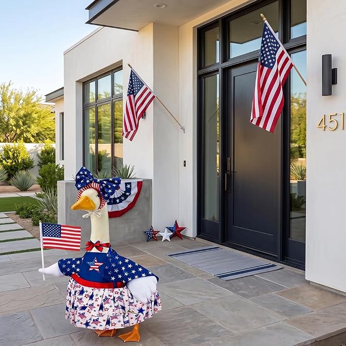 STONESTAR Patriotic 4th of July Porch Goose Outfits for 23" H Lawn Statue, Summer Goose Clothes Costume for Independence Day & Memorial Day Outdoor Garden Yard Patio Anniversary Decoration
