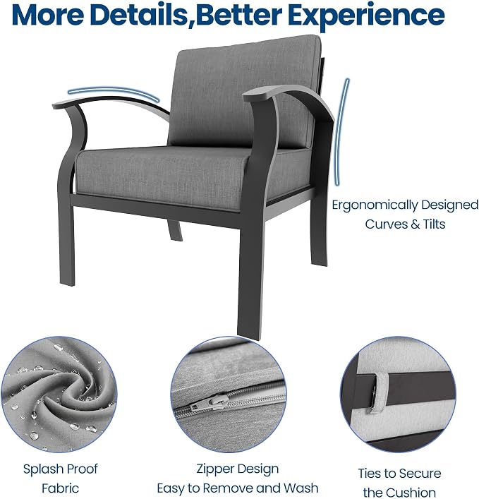 Aluminum Outdoor Patio Furniture Set,7 Seats Patio Conversation Sets with 45" Propane Fire Pit Table,Metal Patio Sectional Furniture Set with 2 Swivel Rocking Chairs,Grey