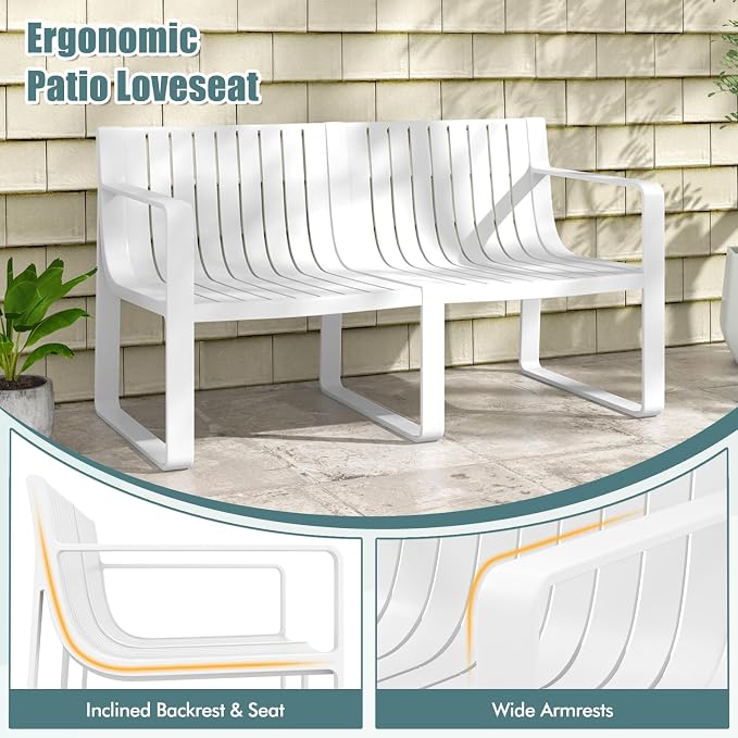 Tangkula 3-Piece Patio Furniture Set, Outdoor Conversation Set w/1 Loveseat & 2 Side Tables, All-Weather Patio Bistro Set for Lawn, Backyard, Poolside, Balcony, Garden, Deck, Blue