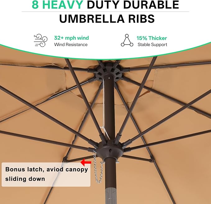 ABCCANOPY 10ft Scalloped Patio Umbrella, Outdoor Table Umbrella with Tilt and Crank, Fiberglass Ribs Deck Umbrella for Patio, Pool, Garden, Picnic (Khaki)