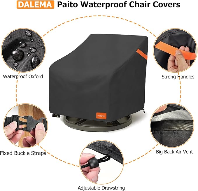 Outdoor Swivel Chair Cover 2 Pack,600D Heavy Duty 100% Waterproof Outdoor Chair Covers,Patio Furniture Covers for Swivel Patio Chairs,30" W x 34" D x 36" H,Black