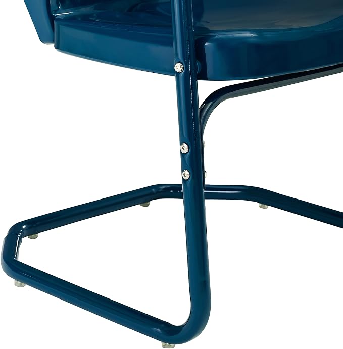 Crosley Furniture Ridgeland 5-Piece Outdoor Dining Set for 4, Retro Metal Round Patio Table and Chairs, Navy Gloss