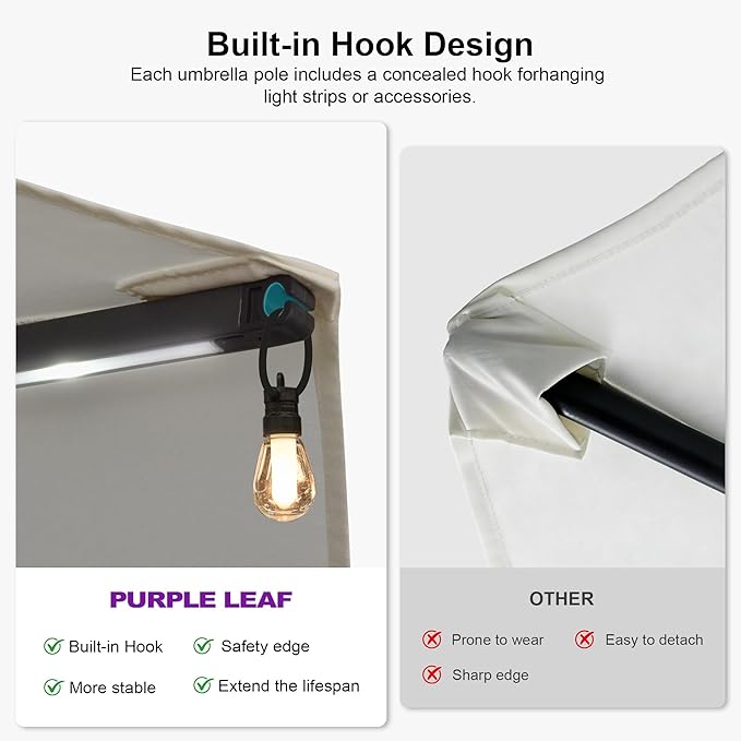 PURPLE LEAF 15ft Double-Sided Patio Umbrella with Base and Solar Lights Outdoor Market Umbrella with Crank Handle Rectangle Umbrella for Backyard Pool Garden Deck, Cream