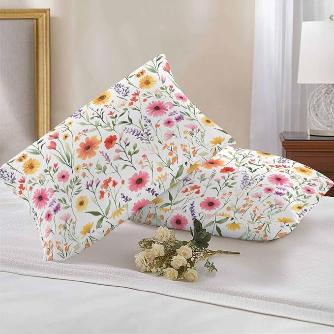 Spring Outdoor Pillow Covers Set of 2,Decorative Watercolor Flower Leaves Waterproof Throw Pillow Case, Garden Floral Art Linen Soft Cozy Cushion Pillowcases