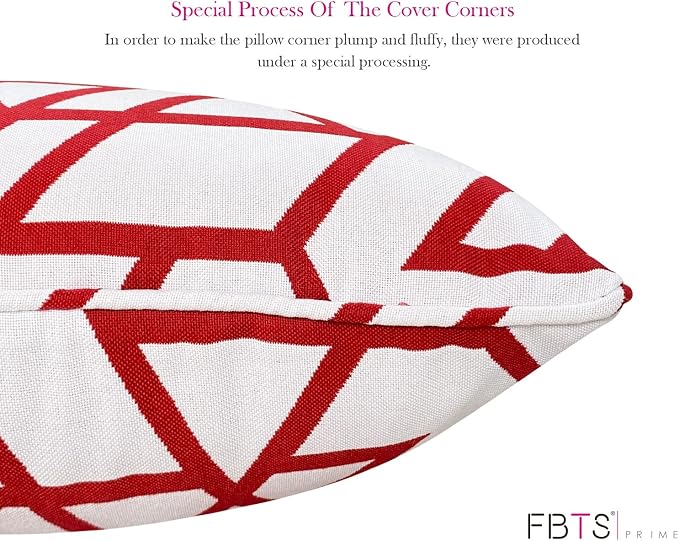 Pack of 2 Outdoor Waterproof Decorative Lumbar Pillows Covers for Patio Furniture, 20x12 Inch Fade Resistant Patio Garden Lumbar Cushion Covers for Couch Bed Sofa, Geometric Red