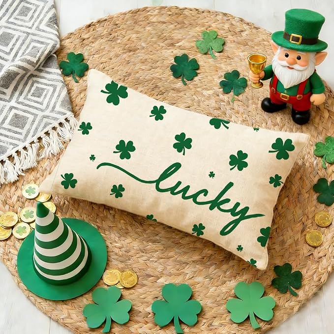 RABUSOFA St.Patricks Day Pillow Covers 12x20 Inch Indoor Outdoor Waterproof,Shamrock Decorations Holiday Spring Decorative Pillow Case Decor for Sofa Couch Patio
