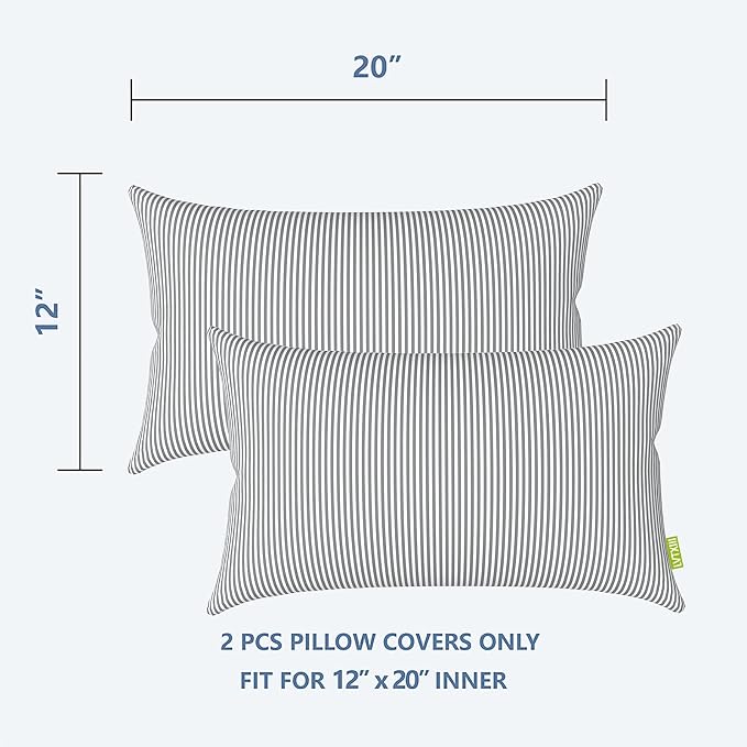 LVTXIII Outdoor/Indoor Lumbar Pillow Covers ONLY Patio Decorative Lumbar Pillow Cases Fade Resistant Cushion Cases for Outdoor Home Patio Furniture, 12” x 20” Pack of 2 - Stripe Grey