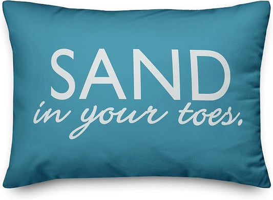 Sand in Your Toes Indoor/Outdoor Pillow | Decorative Pillows for Living Room Couch Bed Sofa Patio, Fluffy Soft Cushion | Water Resistant Blue, 14x20